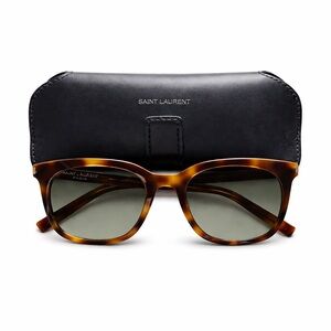 Saint Laurent Brown Tortoise Shell Sunglasses W/ Case